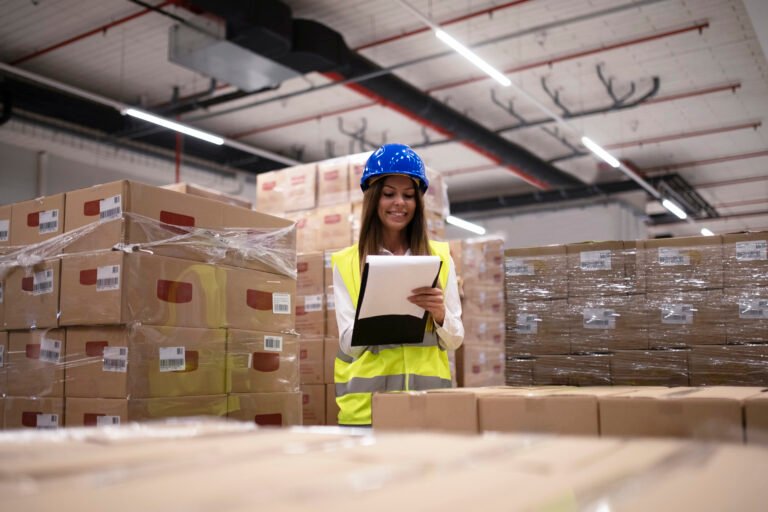 warehouse worker checking inventory arrived goods packages storage department