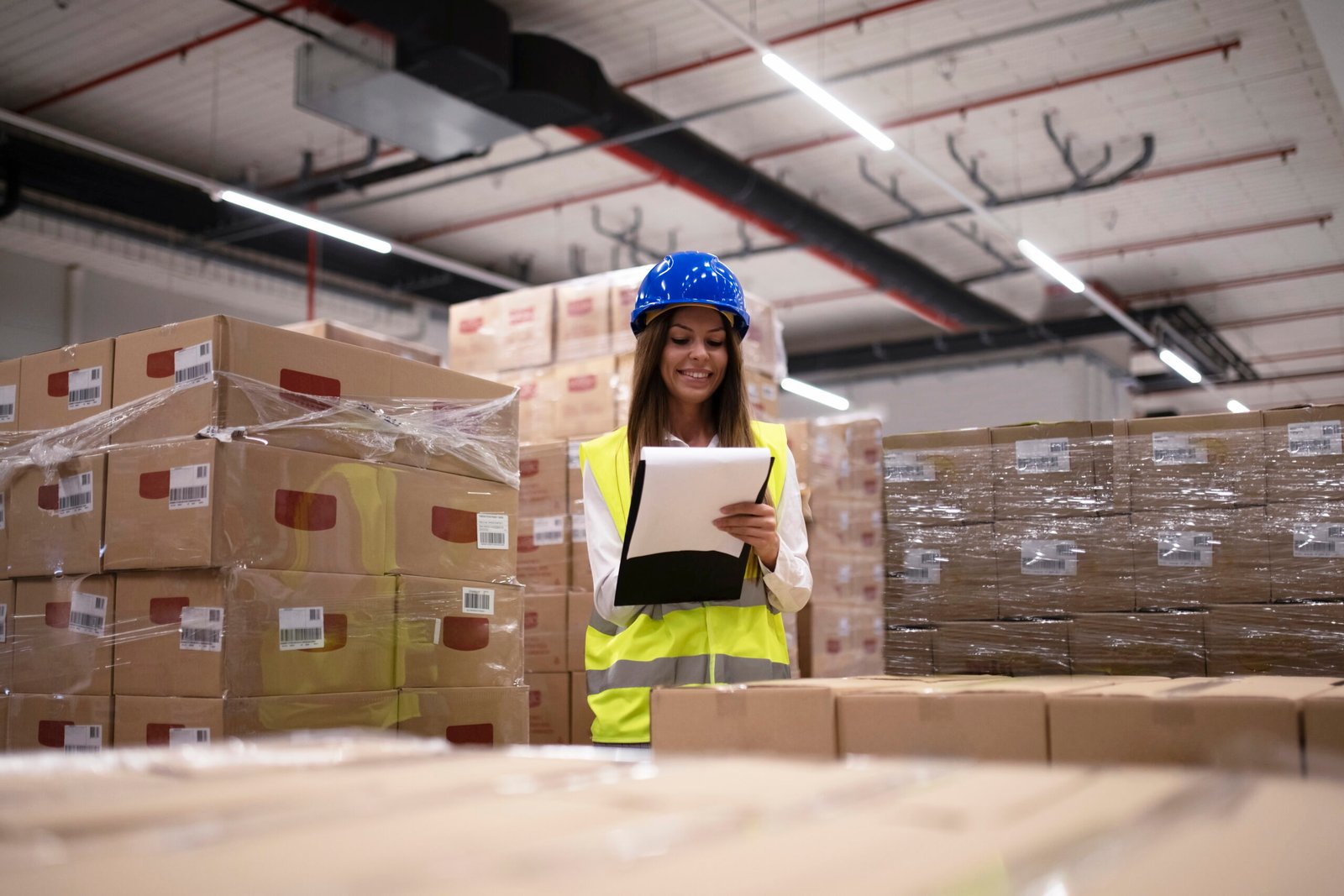 warehouse worker checking inventory arrived goods packages storage department