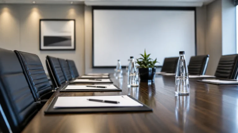 Reunião entre representantes da administração pública e entidades sindicais em sala de conferências durante negociação de pautas coletivas e direitos dos servidores públicos.